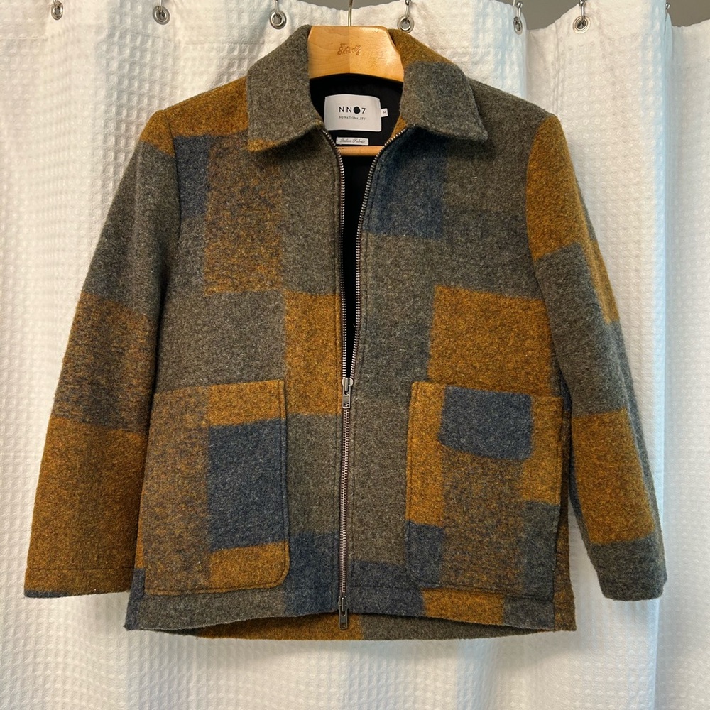 NNO7 Men's Patchwork Pea Coat - Gray and Brown